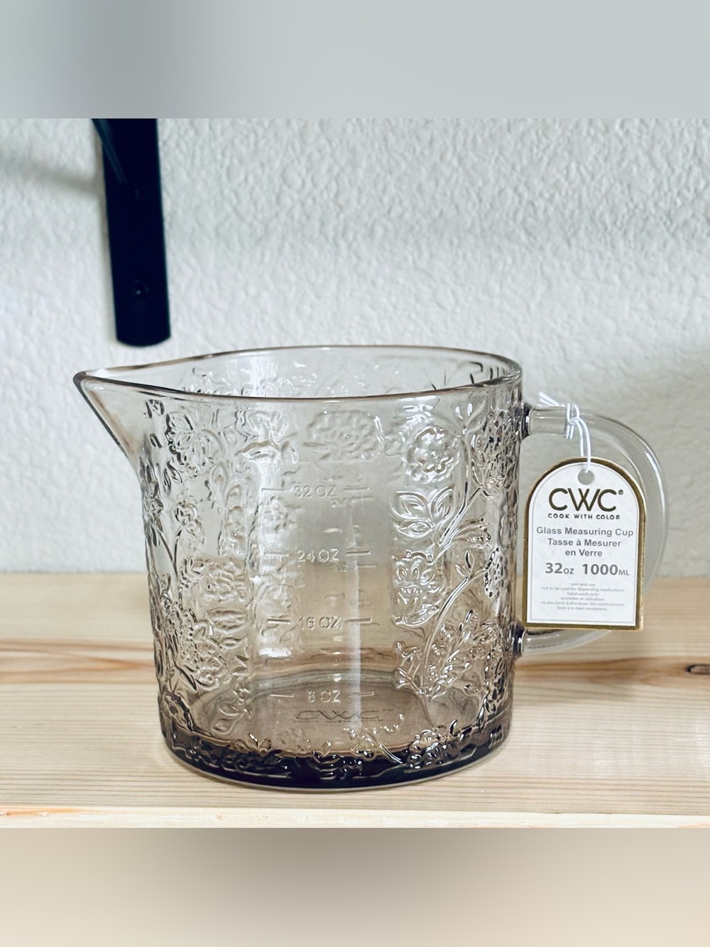 CWC Cook With Color Glass Measuring Cup 32oz ~ 4 Cups Clear Brown Floral NEW - Picture 4 of 8